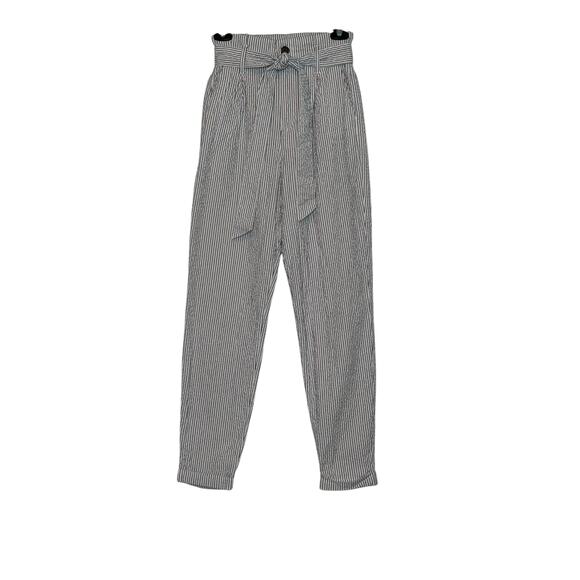 H&M white blue pinstripes pleated high waist pants size 4 - Picture 1 of 14
